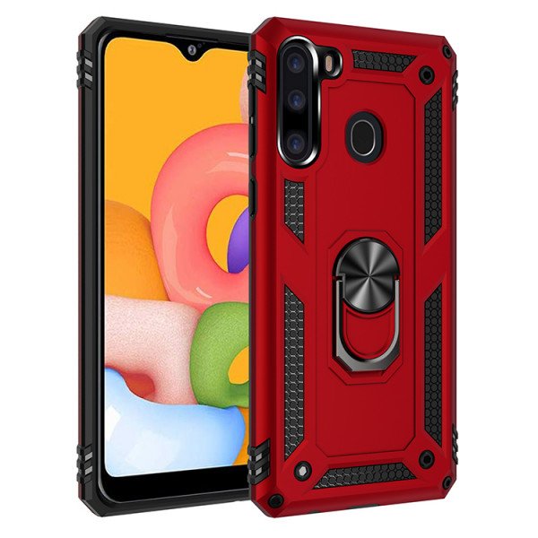 Wholesale Tech Armor Ring Grip Case with Metal Plate for Samsung Galaxy A21 (Red)